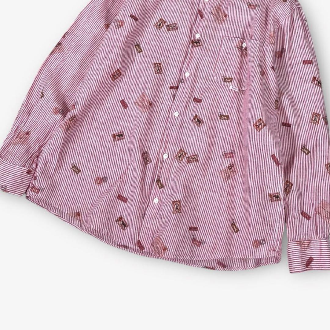 【美品】PAPAS/パパス　長袖シャツ　リネン100%　総柄プリント　LLサイズ