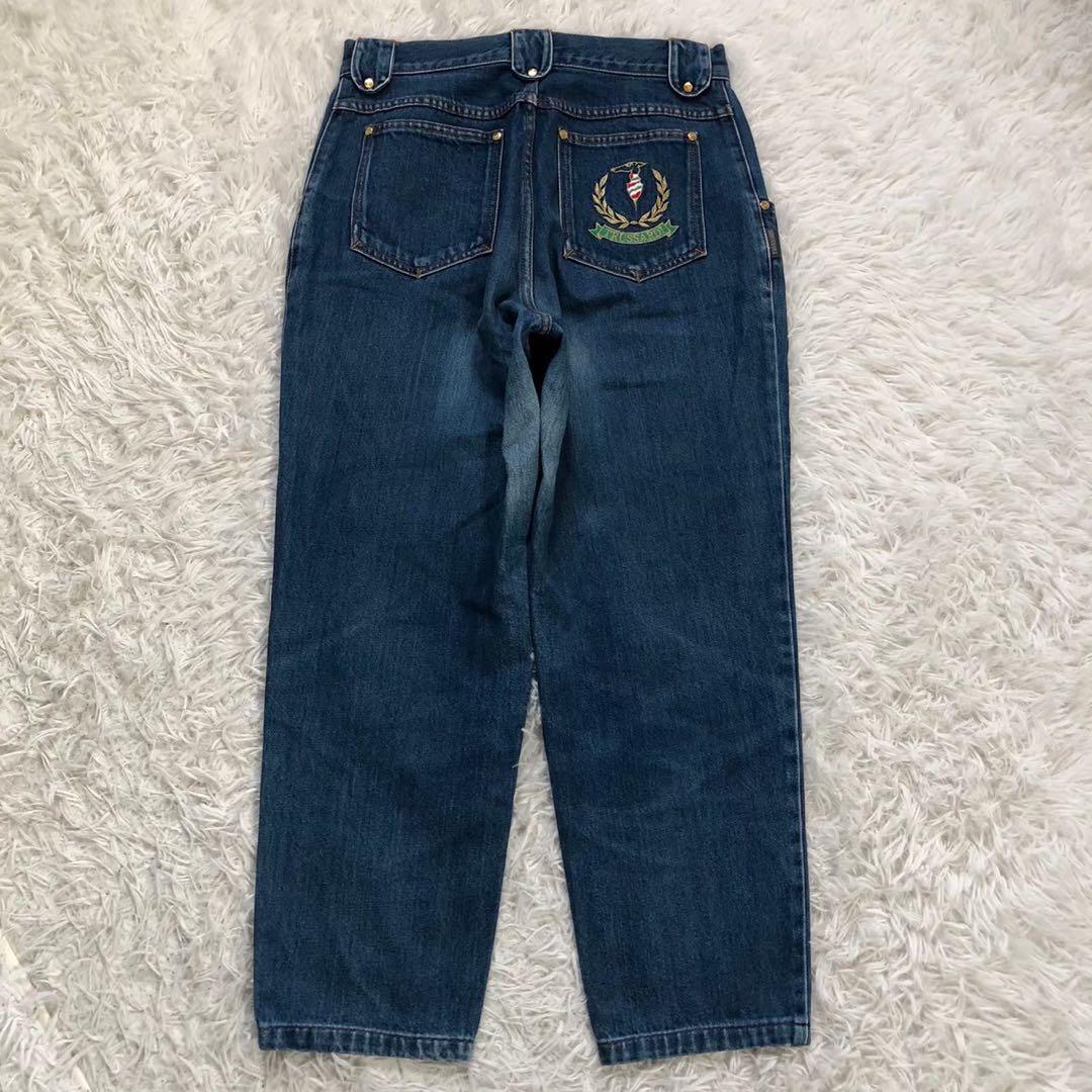 80s - 90s TRUSSARDI ロゴ刺繍 デニム トレンチコート Vintage 80s TRUSSARDI Blue Denim Jeans . 1 Million TRUSSARDI