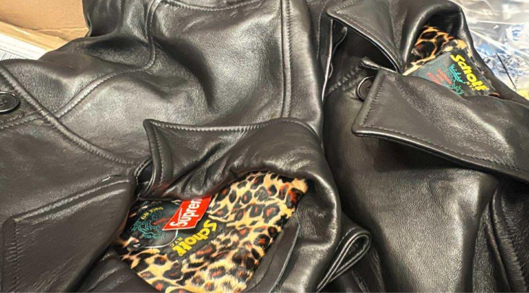 Supreme x Schott Leather Car Coat 黒XL