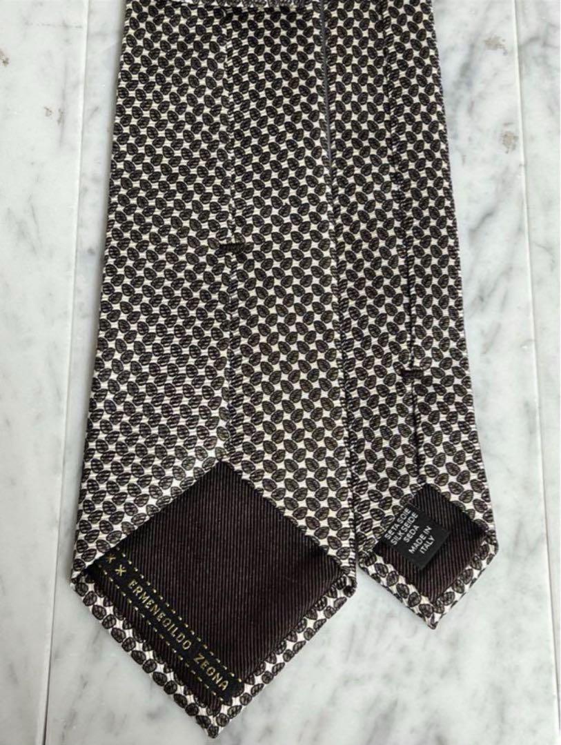 未使用 Ermenegildo Zegna ネクタイ ブラウン ホワイト 伊製造