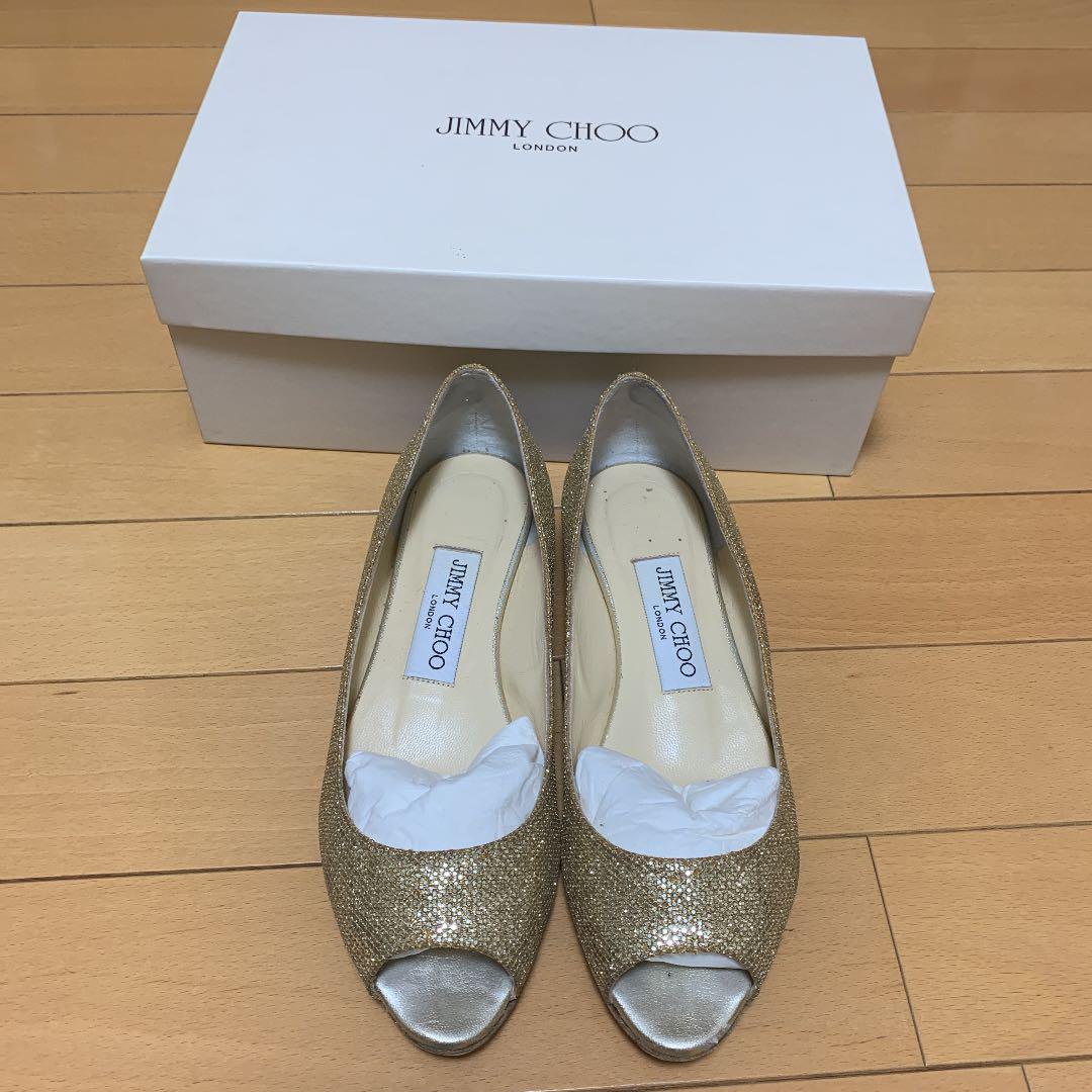 ジミーチュウ オープントゥ フラットパンプス グリッター