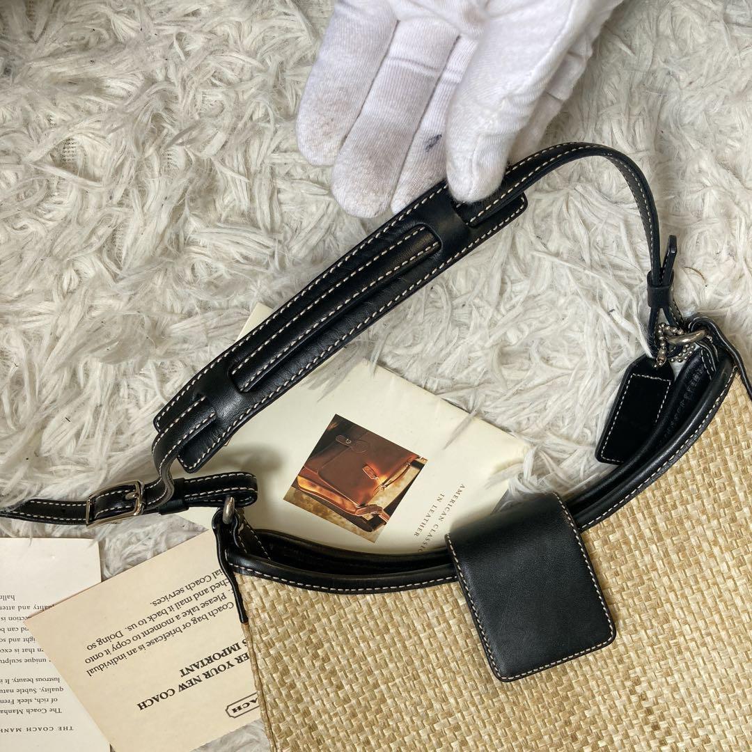 未使用級 黒 vintage coach old straw bag かごバッグ - メルカリ