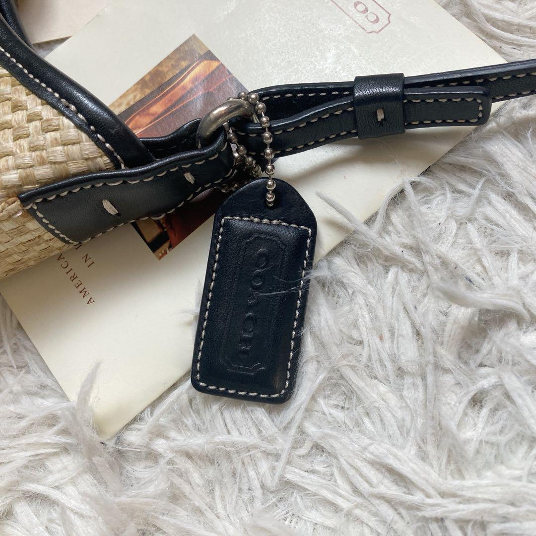 未使用級 黒 vintage coach old straw bag かごバッグ - メルカリ