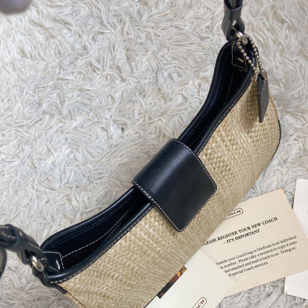 未使用級 黒 vintage coach old straw bag かごバッグ - メルカリ