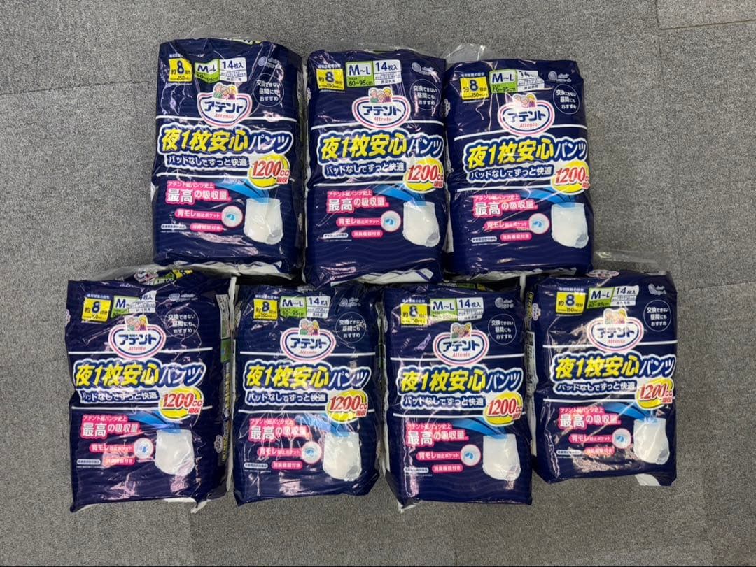 【未開封】エリエールアテント 夜一枚安心パッド 8回吸収 14枚×7点 M〜L