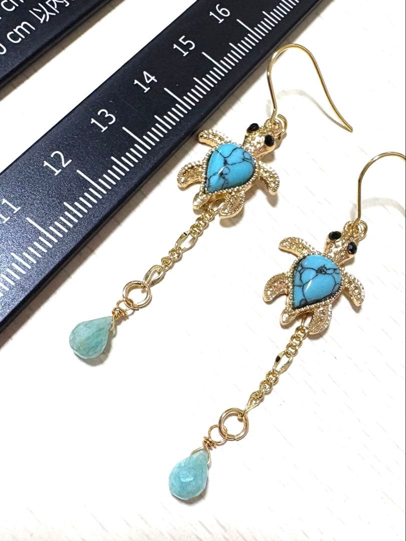 アマゾナイトゆらゆらターコイズ亀ピアス