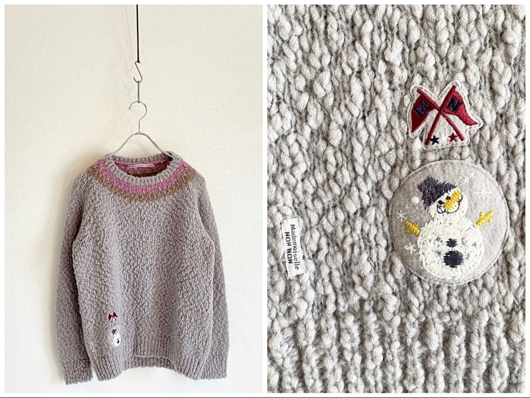 美品 2023AW マドモアゼルノンノン 雪だるまワッペン ウール ニット