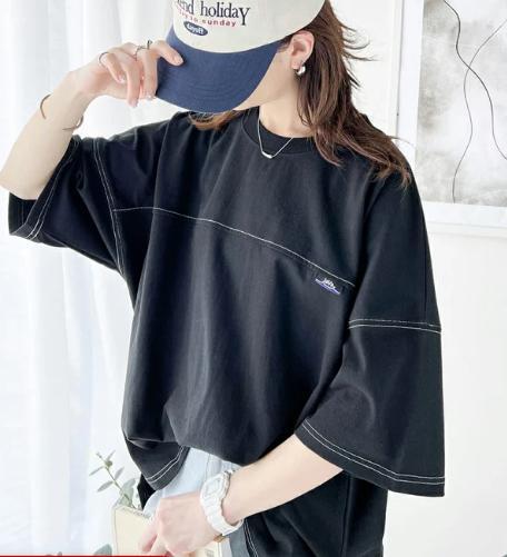 オーバーサイズ ブラック Tシャツ 五分袖