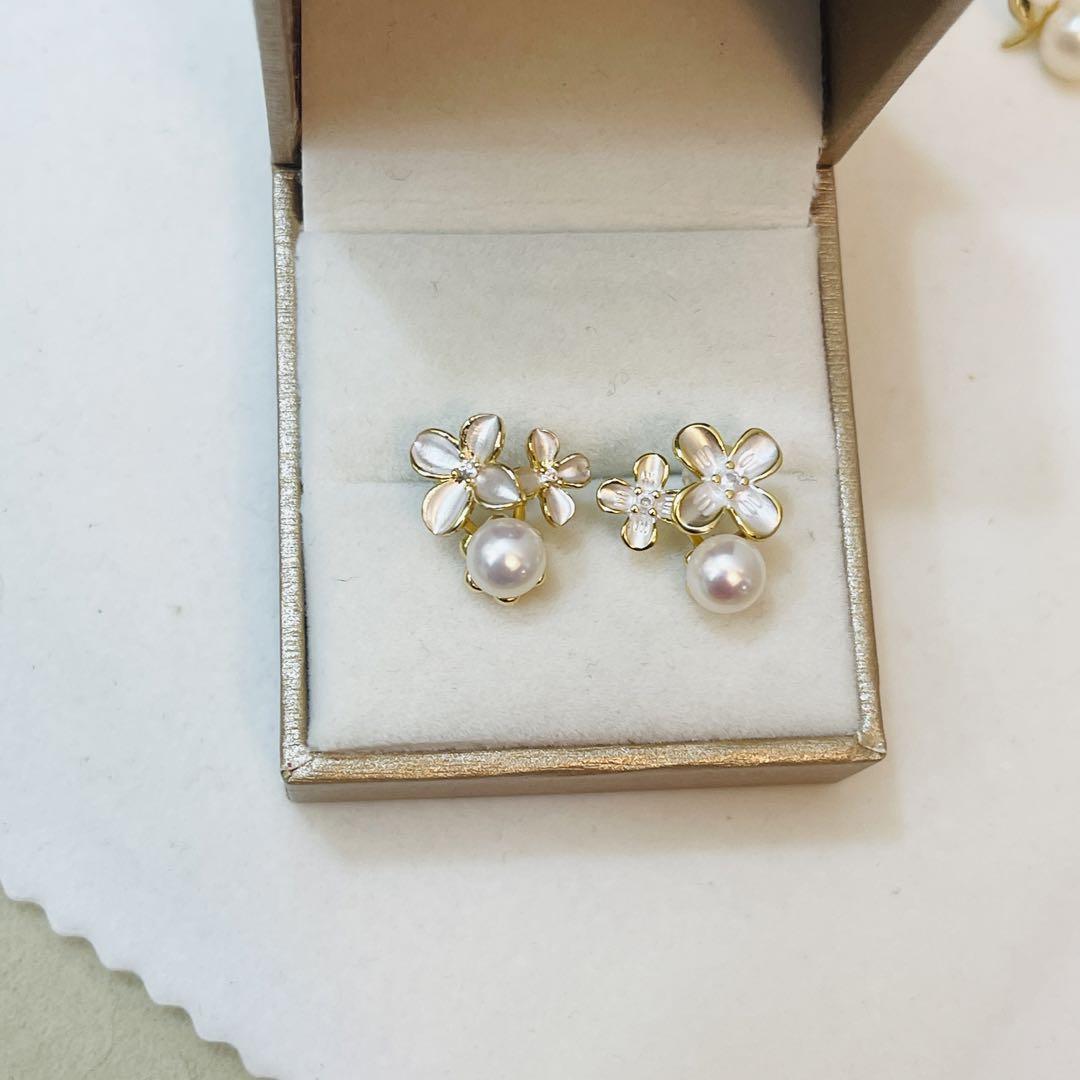 A　パールピアス 本真珠 ホワイトピンク　シルバー　白蝶貝　可愛い 7mm