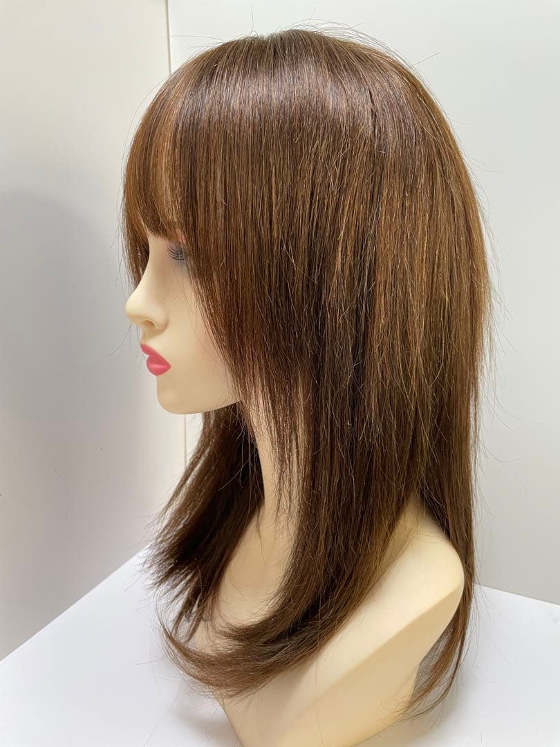 フルウィッグ人毛100%医療ウィッグ鎖骨ミディアム　ブラウン