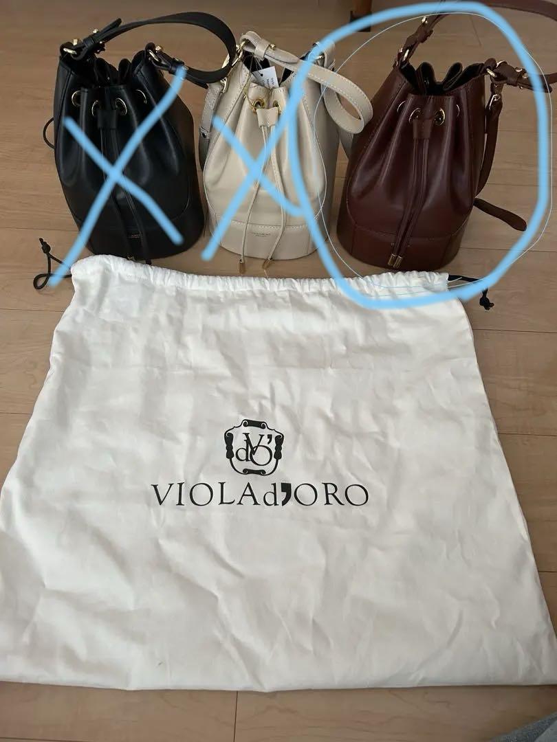 VIOLA'dOROV-1300ボトム切替バレル型巾着バッグ★ブラウン美品