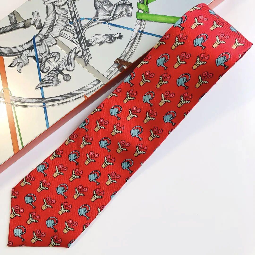 HERMES ネクタイ モチーフ柄 イエロー