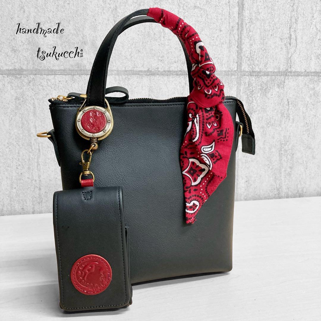 ハンドメイド　本革2wayバッグ　スカーフ付き　ショルダーバッグ　リップケース