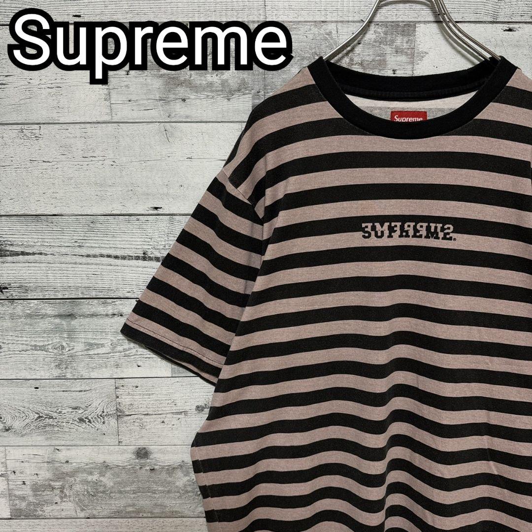 Mシュプリーム♤半袖Tシャツ　リバースロゴ　即完売品　ストライプ