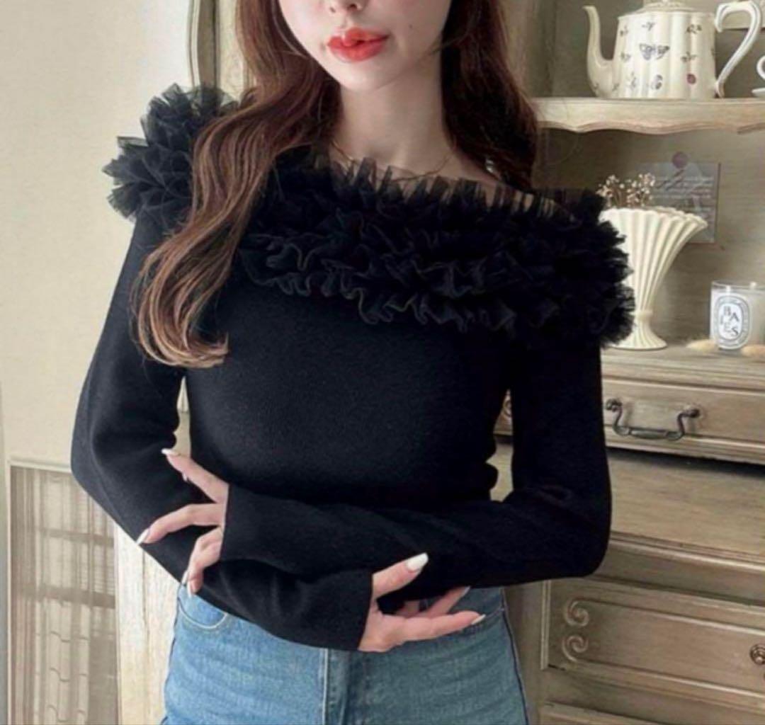 grl チュールフリルニットトップス tw1171 ブラック