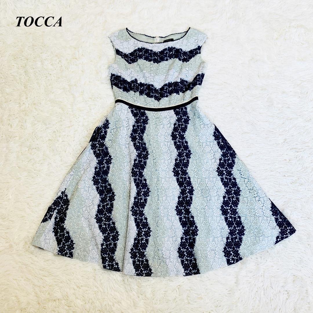 TOCCA トッカ 華やかクロシェレースドレスワンピース 0 ブルー □