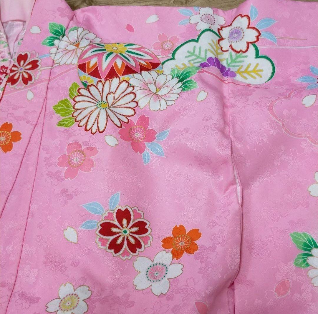 七五三 7歳 桜 薄紫 ピンク 四つ身 着物 作り帯 フルセット 女の子