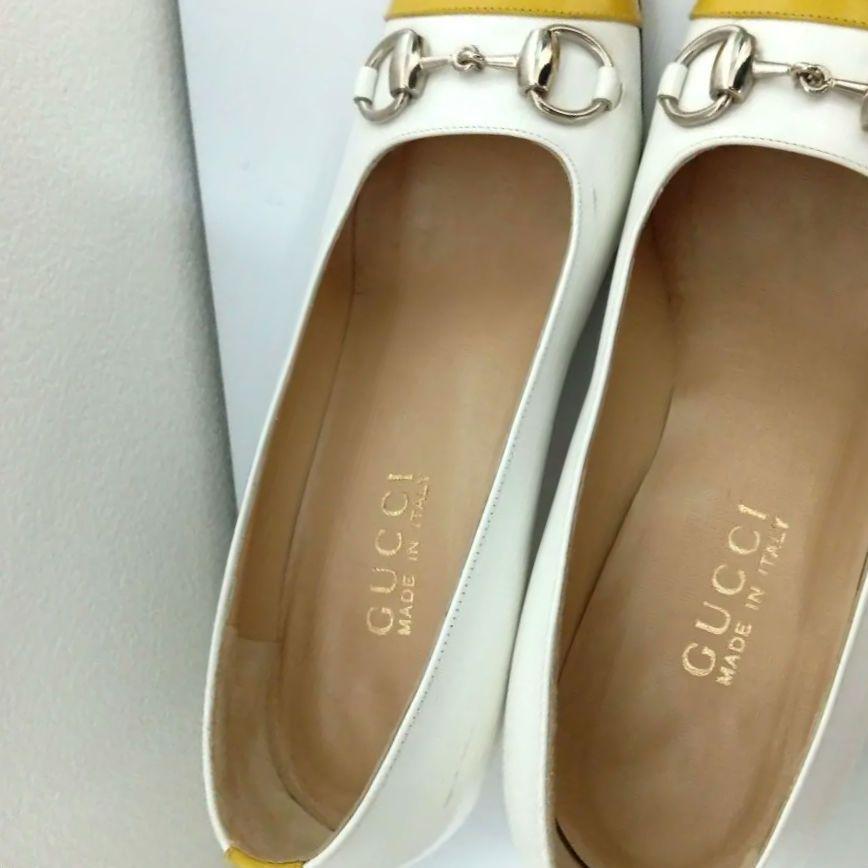 美品 GUCCI グッチ パンプス 中ヒール 24.5 ホワイト/イエロー