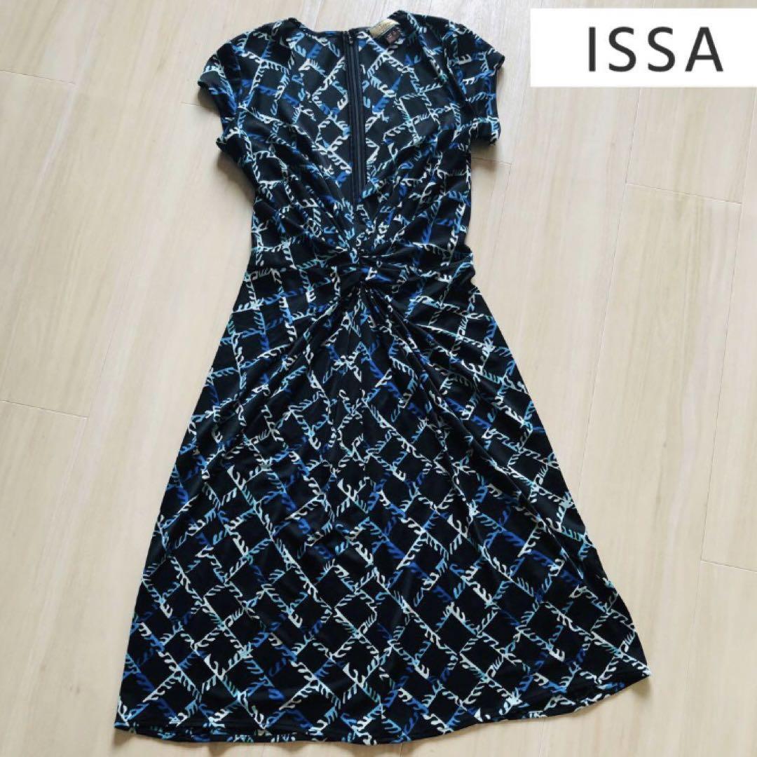 驚きの安さ LONDON ISSA 美品 イッサロンドン シルクワンピース 幾何学 ワンピース