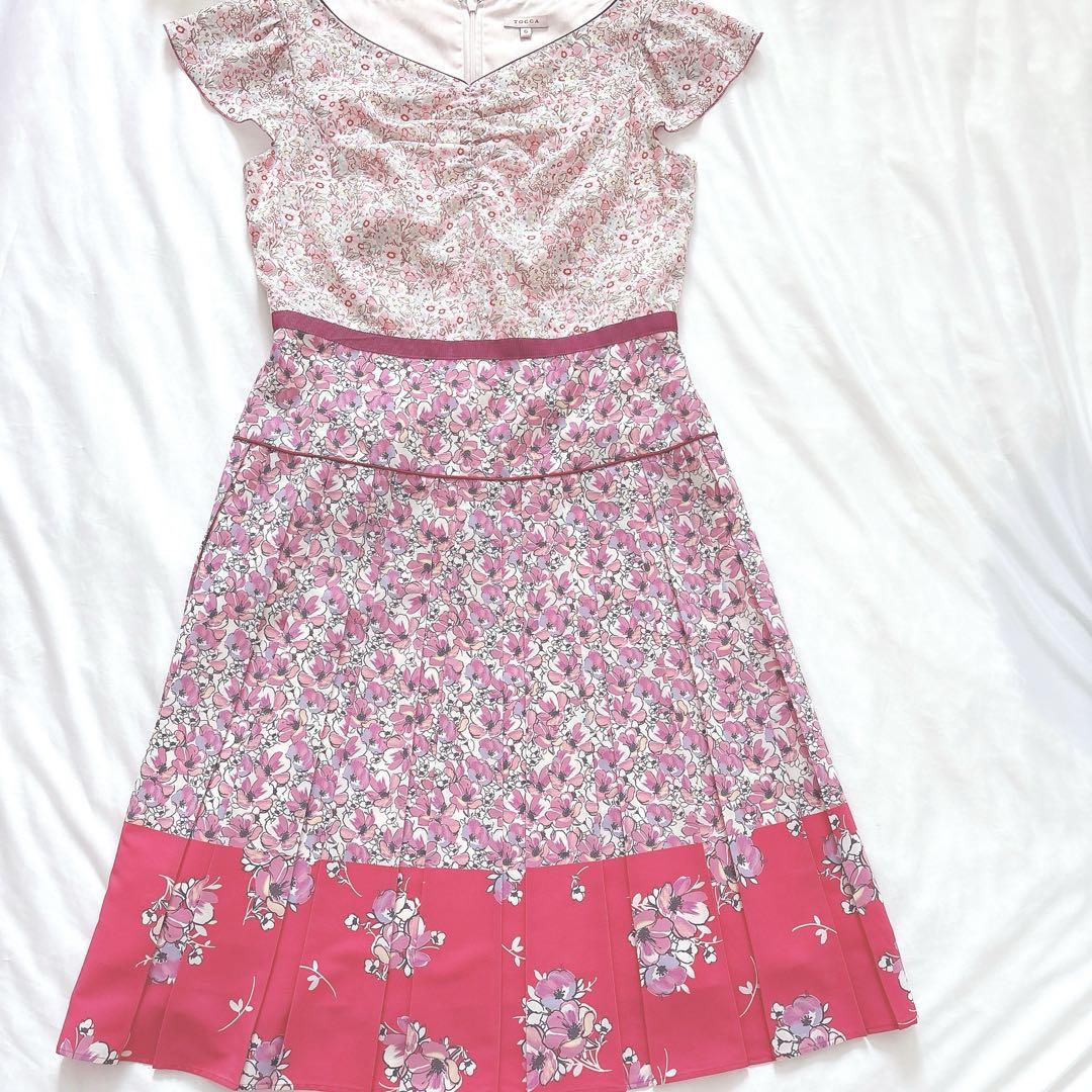 【☆140ｍ】Ｍ トッカ TOCCA 花柄 膝丈 ワンピース ピンク系 ☆140m】M トッカ TOCCA 花柄 膝丈 ワンピース ピンク系Ω