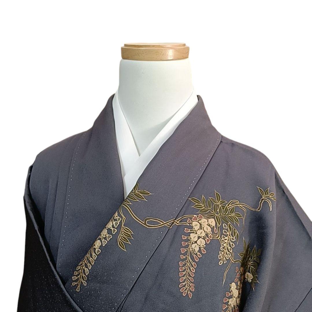 LULU35 着物 袷 訪問着 ぶどう 藤 花 グレー グラデーション