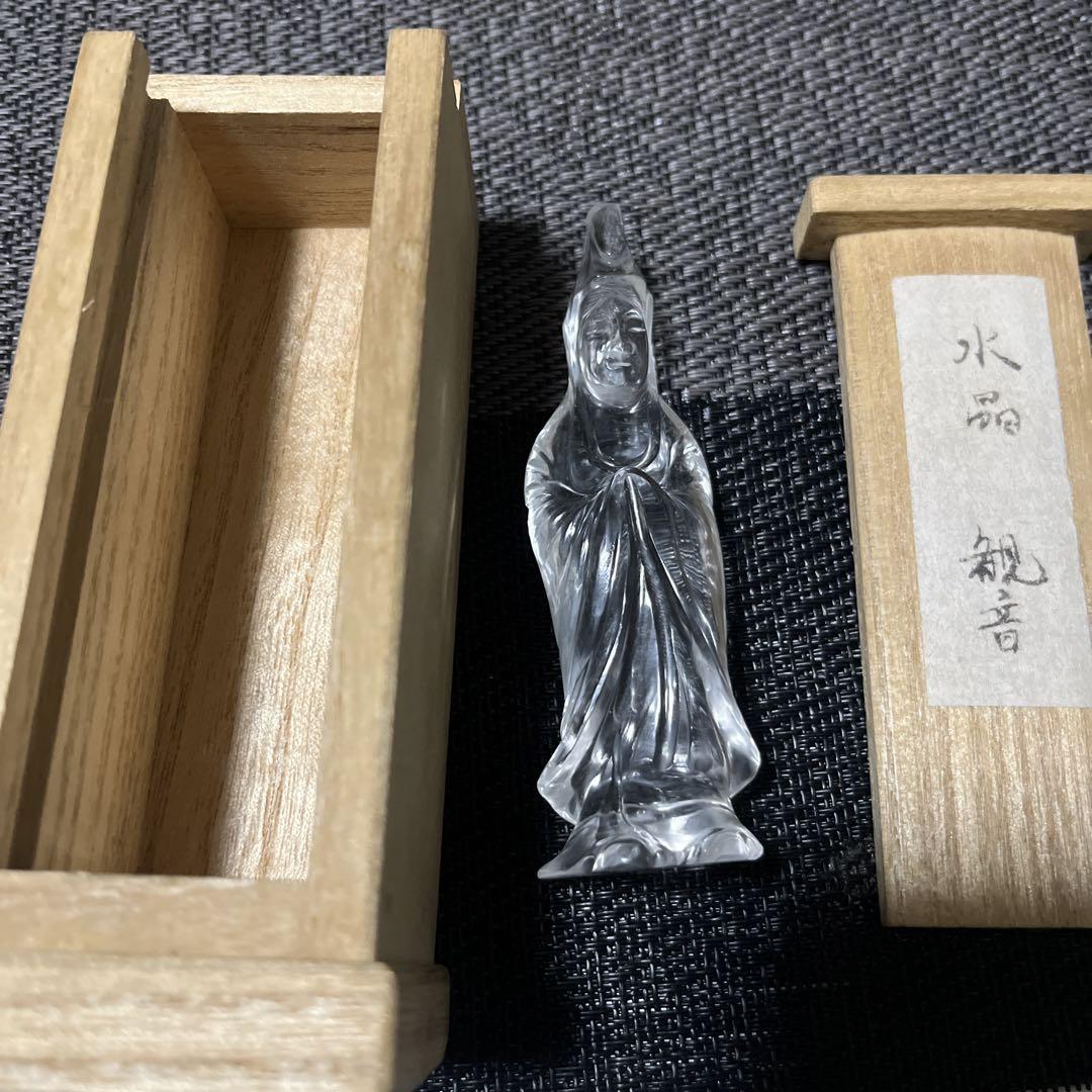 中国美術 水晶 観音立像 木箱附 仏教美術