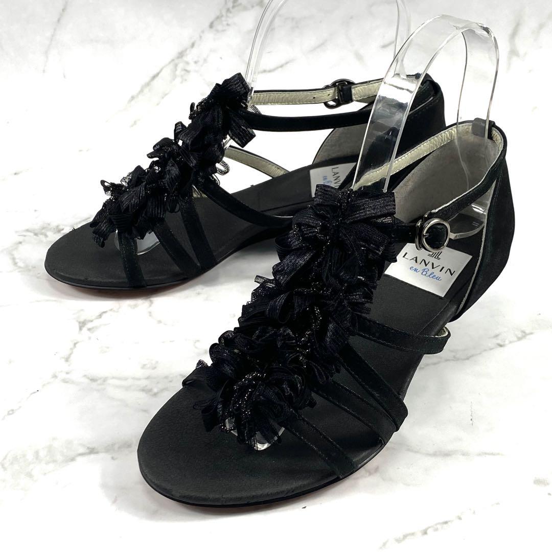 大好き 美品】 LANVIN スウェードサンダル レースビジュー オンブルー 靴