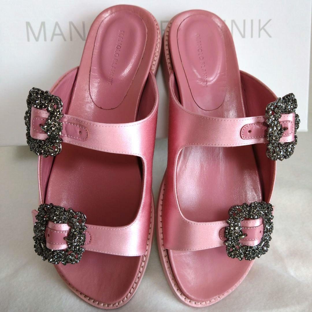 生産終了/入手困難★マノロブラニク★ハンギシビジューサンダル MANOLO BLAHNIK(マノロブラニク) / ハンギシ/ビジュー/サテン