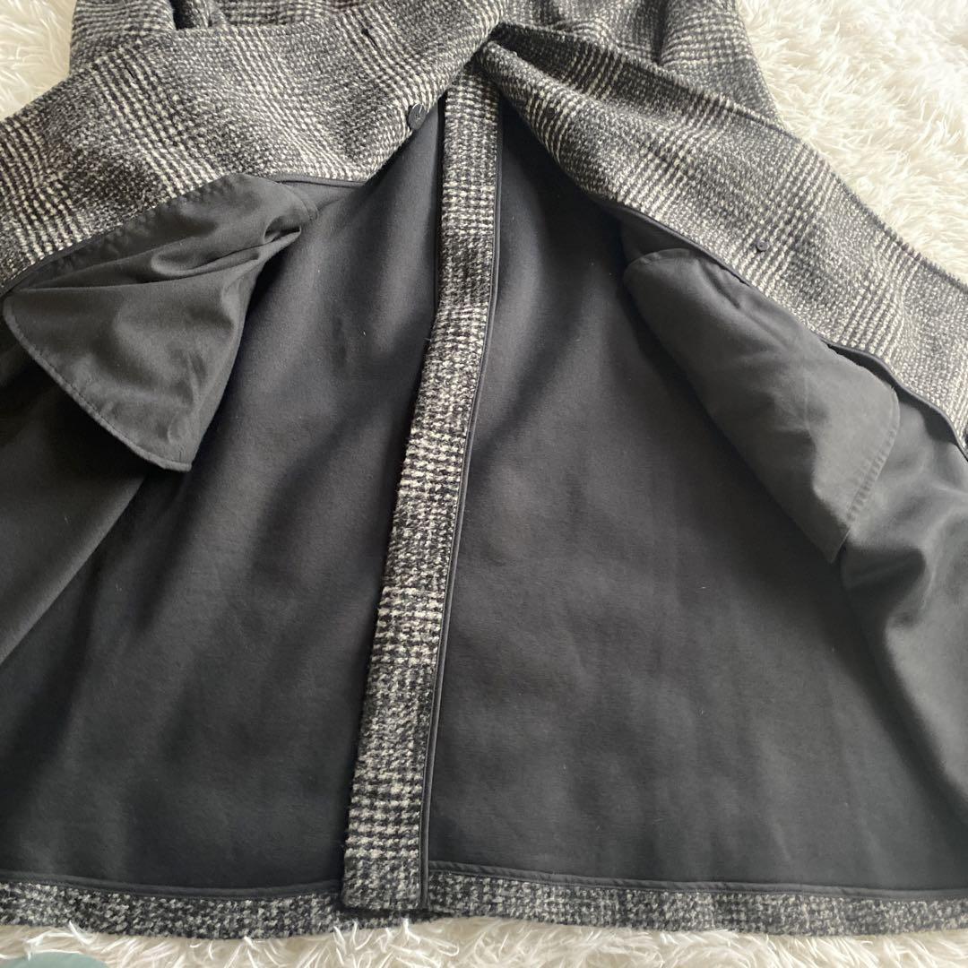 Spick and Span Wスライバーノーカラーチェックポンチョコート　M