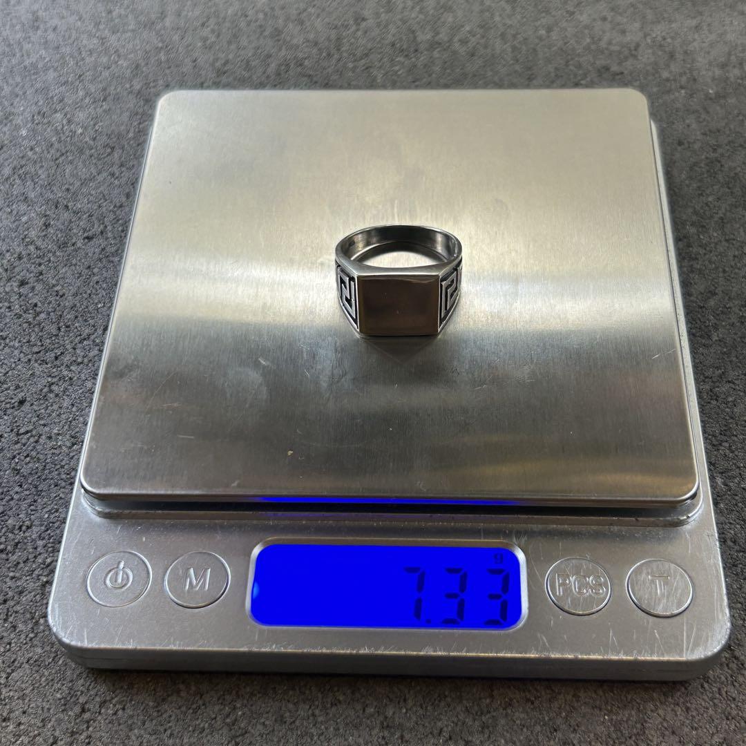 シルバー925 Silver 幾何学デザイン印台リング/軽研磨仕上げ/21号