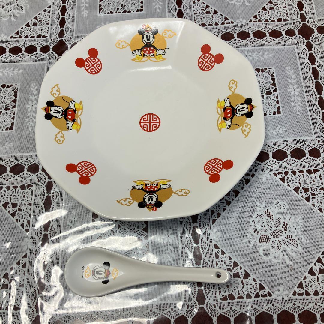 ミッキーマウス 食器セット 八角形皿とスプーン