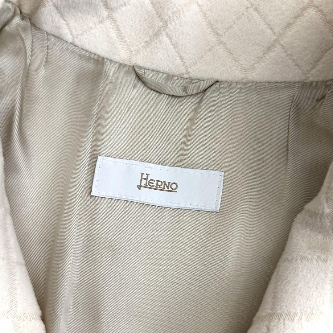 美品 ヘルノ HERNO ウールアンゴラ ハーフコート アイボリー 40