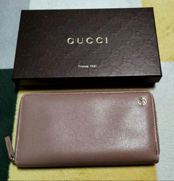 GUCCIグッチ ラウンドファスナー インターロッキング長財布 ピンクベージュ