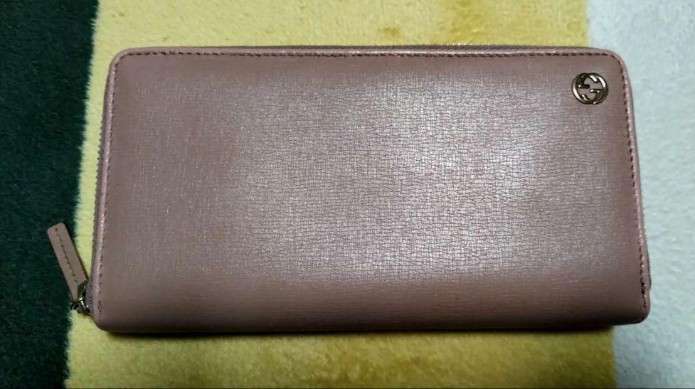 GUCCIグッチ ラウンドファスナー インターロッキング長財布 ピンクベージュ