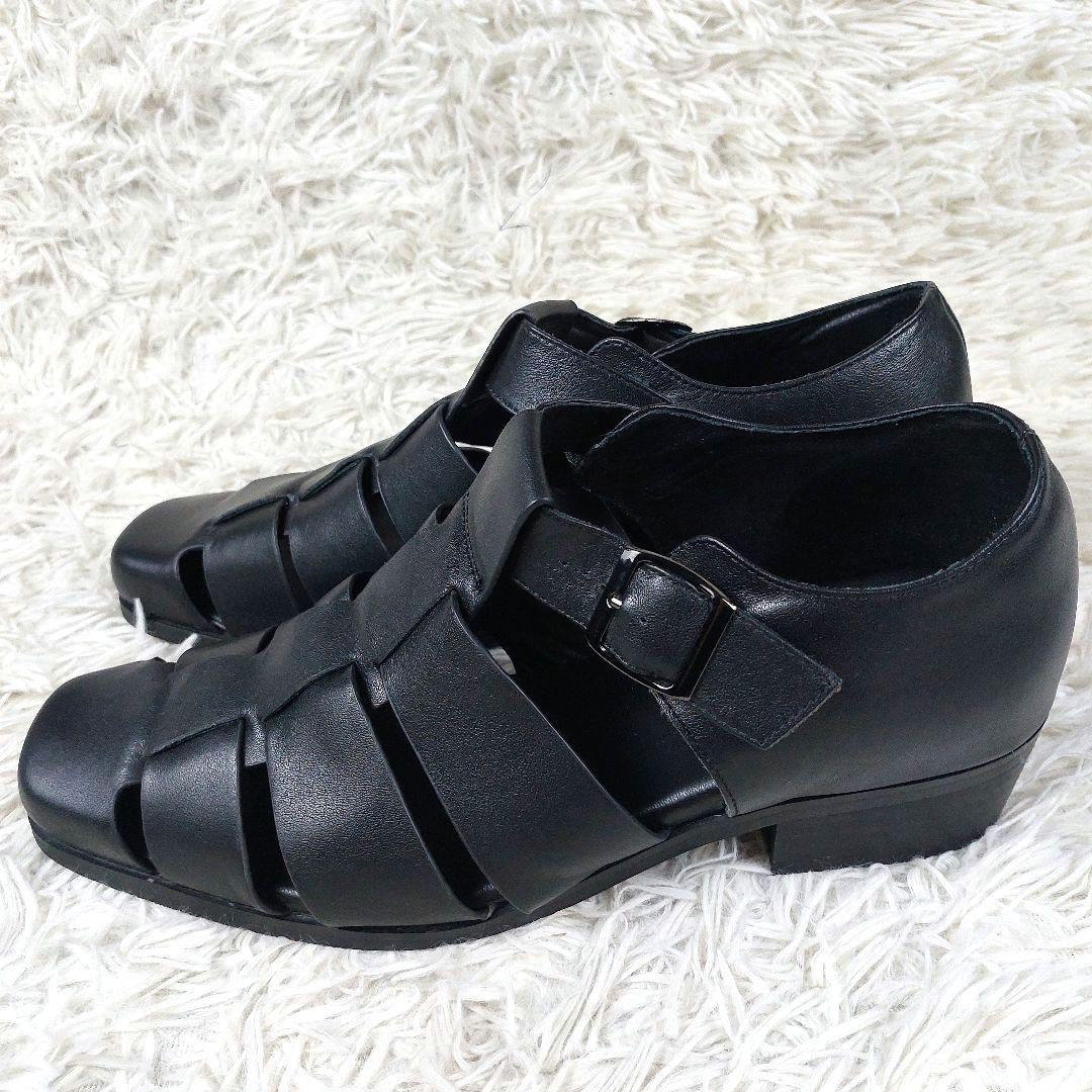 極美品 CALLNE オールレザー 本革 スクエアトゥ グルカサンダル 黒 44