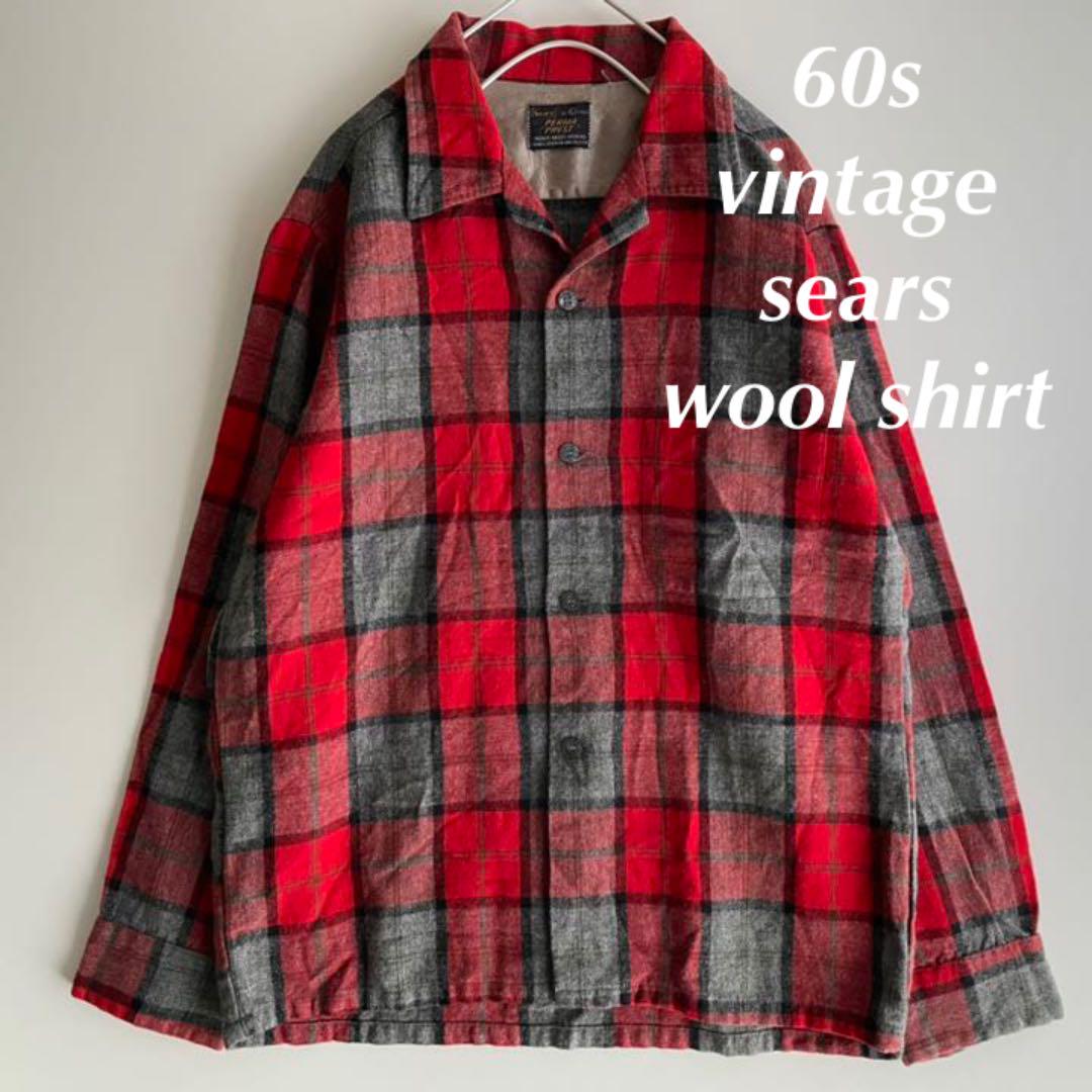 60s Sears PERMA PREST ビンテージ ウールシャツ チェック