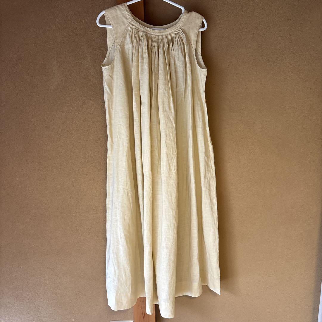 新品 今季MUJILabo無印良品 ラミーノースリーブタックワンピースMイエロー