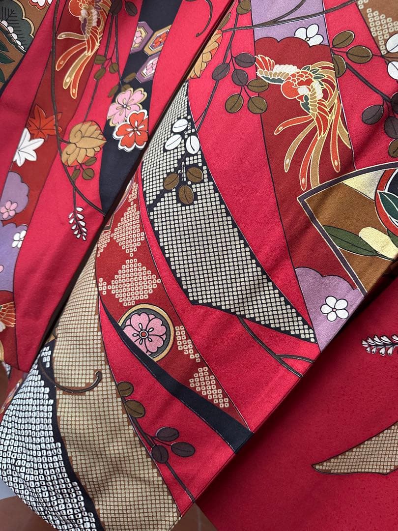 振袖フルセット 正絹 赤 古典柄 熨斗