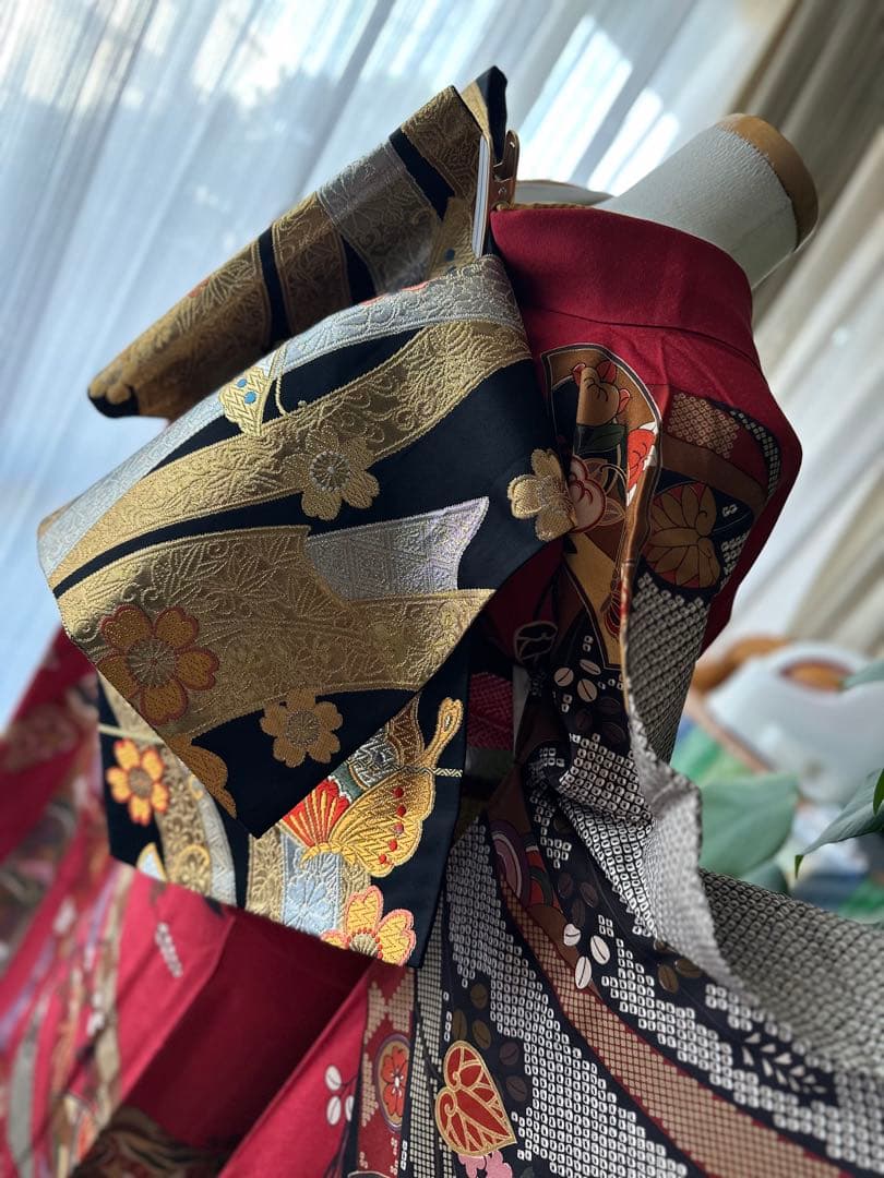 振袖フルセット 正絹 赤 古典柄 熨斗