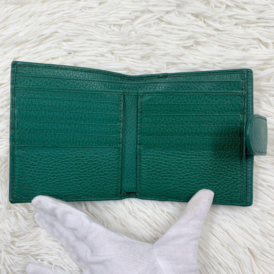 【✨美品✨】 グッチ インターロッキング 二つ折り財布 グリーン 画像6