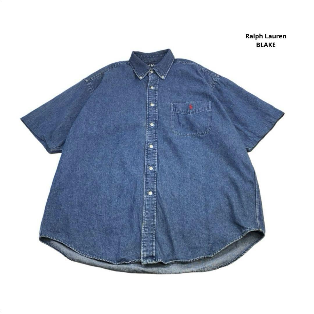 Ralph Lauren BLAKE 半袖 デニムシャツ ロゴ刺繍 ビッグ L