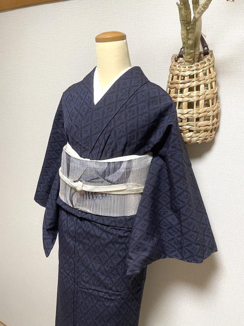 正絹 菱模様 紬 身丈（肩から）159㎝ レディース
