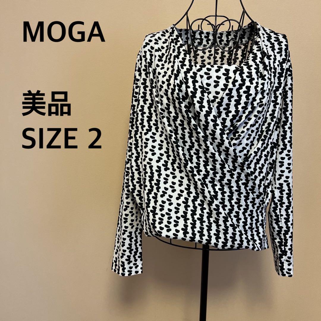 【美品】MOGA/キャミソール付きアンサンブル/長袖トップス/総柄/派手/黒/白