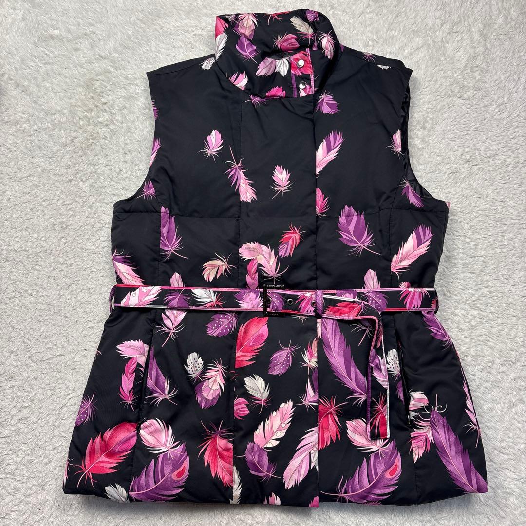 LEONARD レオナール ダウンベスト フェザープリント 大きいサイズXL LL LEONARD
