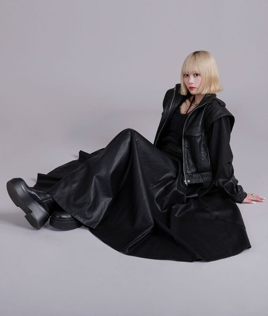 favclo. レザー ジャケット スカート ライダース セットアップ 韓国系