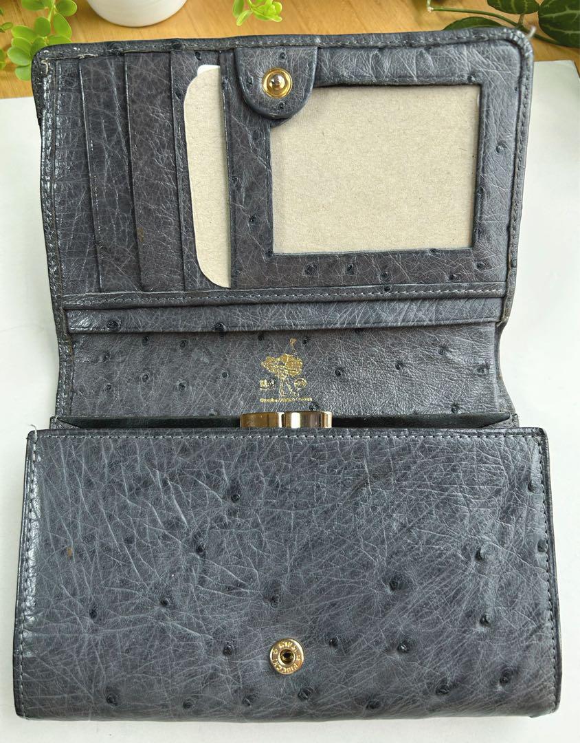 オーストリッチレザー 三つ折り財布 グレー