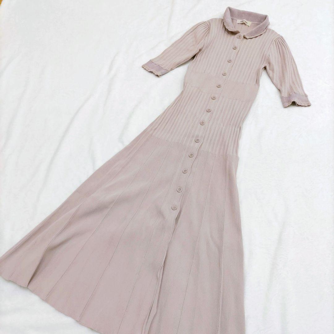 24ss ココディール　ニットワンピース（2）マキシ　五分袖　ピンク　ラベンダー