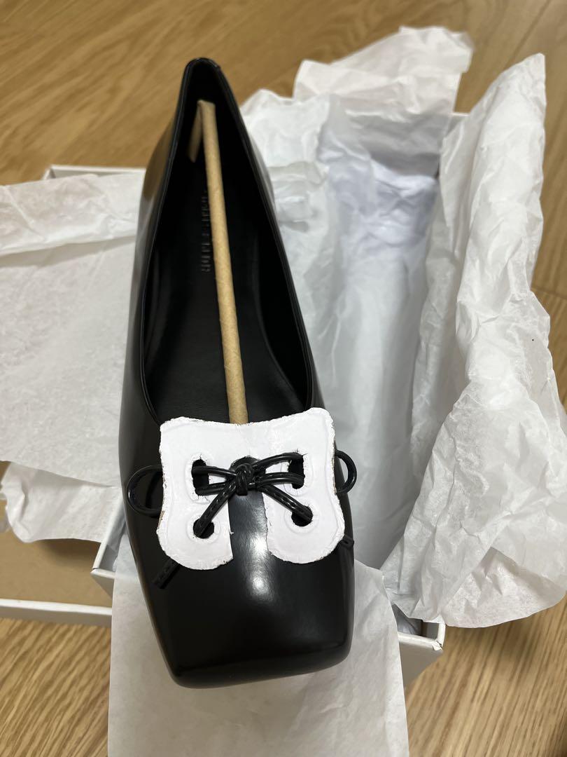 Charles & Keithスクエアトゥボウバレエフラット Black 37
