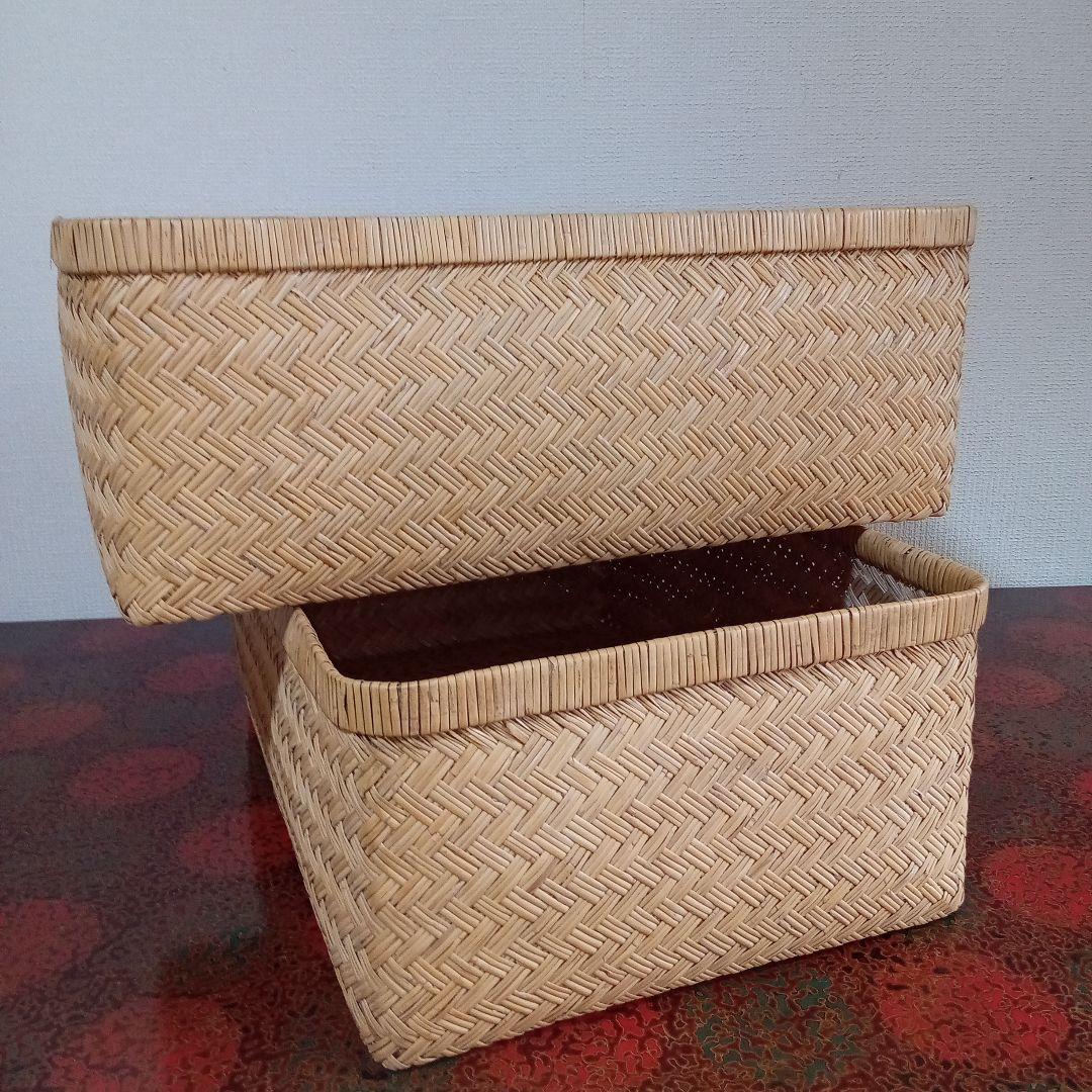 昭和レトロ鳥越すず竹竹細工行李かご(53cm)　鳥越竹細工