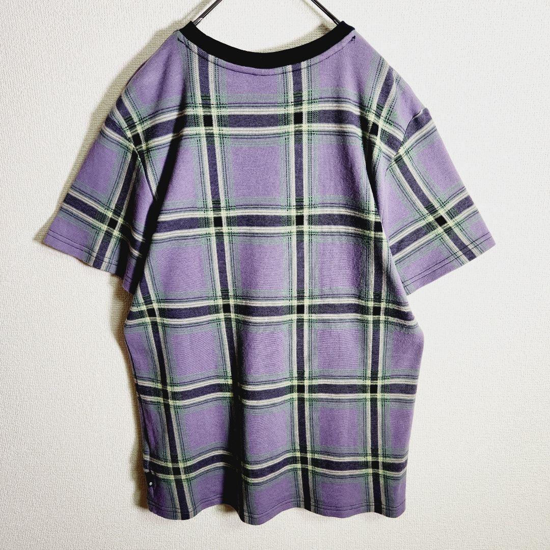 希少カラー HUF リンガーネック チェック Tシャツ 刺繍 ロゴ トップ